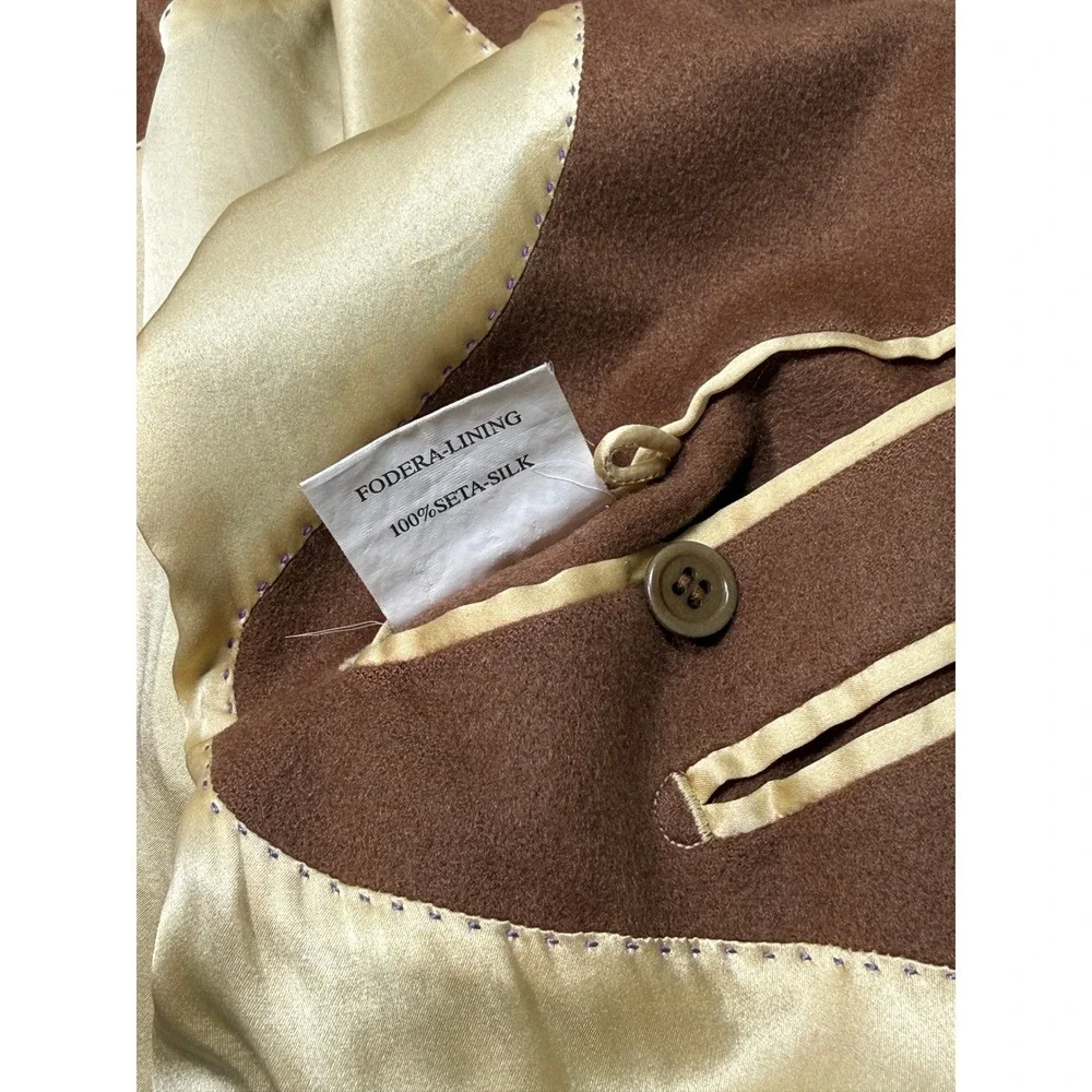 Peter Millar Vtg Mens L Brown 100% Cashmere Silk Lined Full Zip Bomber Jacket